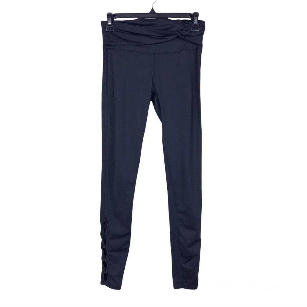 Kyodan Solid Black Crossover Waistband Cut Out Detail Pull On Leggings XS